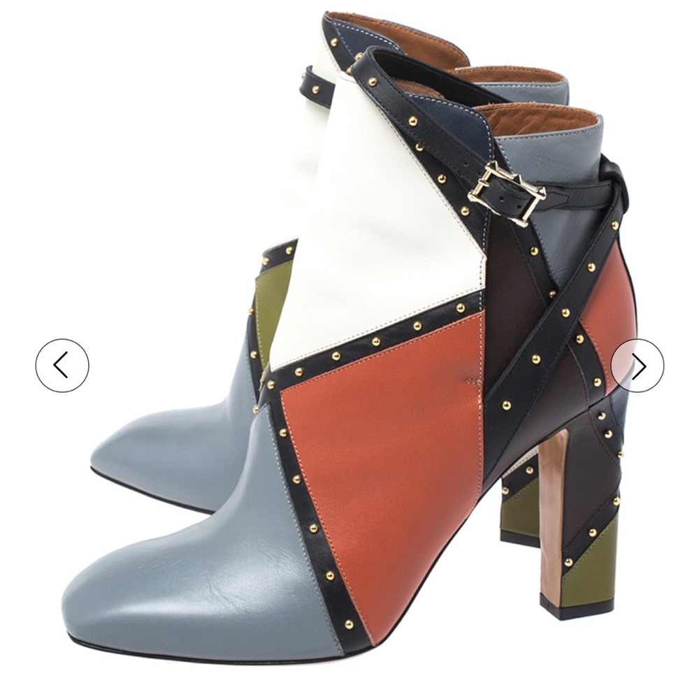 Valentino Multicolor Studded Paneled Leather Ankle Boots